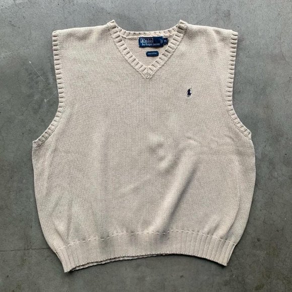 POLO BY RALPH LAUREN COTTON TAN V-NECK SWEATER VEST ADULT XL - Picture 1 of 3